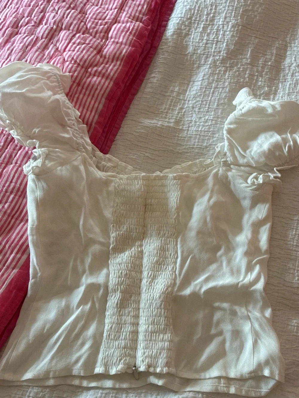 Reformation Ivory Puff-Sleeve Button Front Blouse